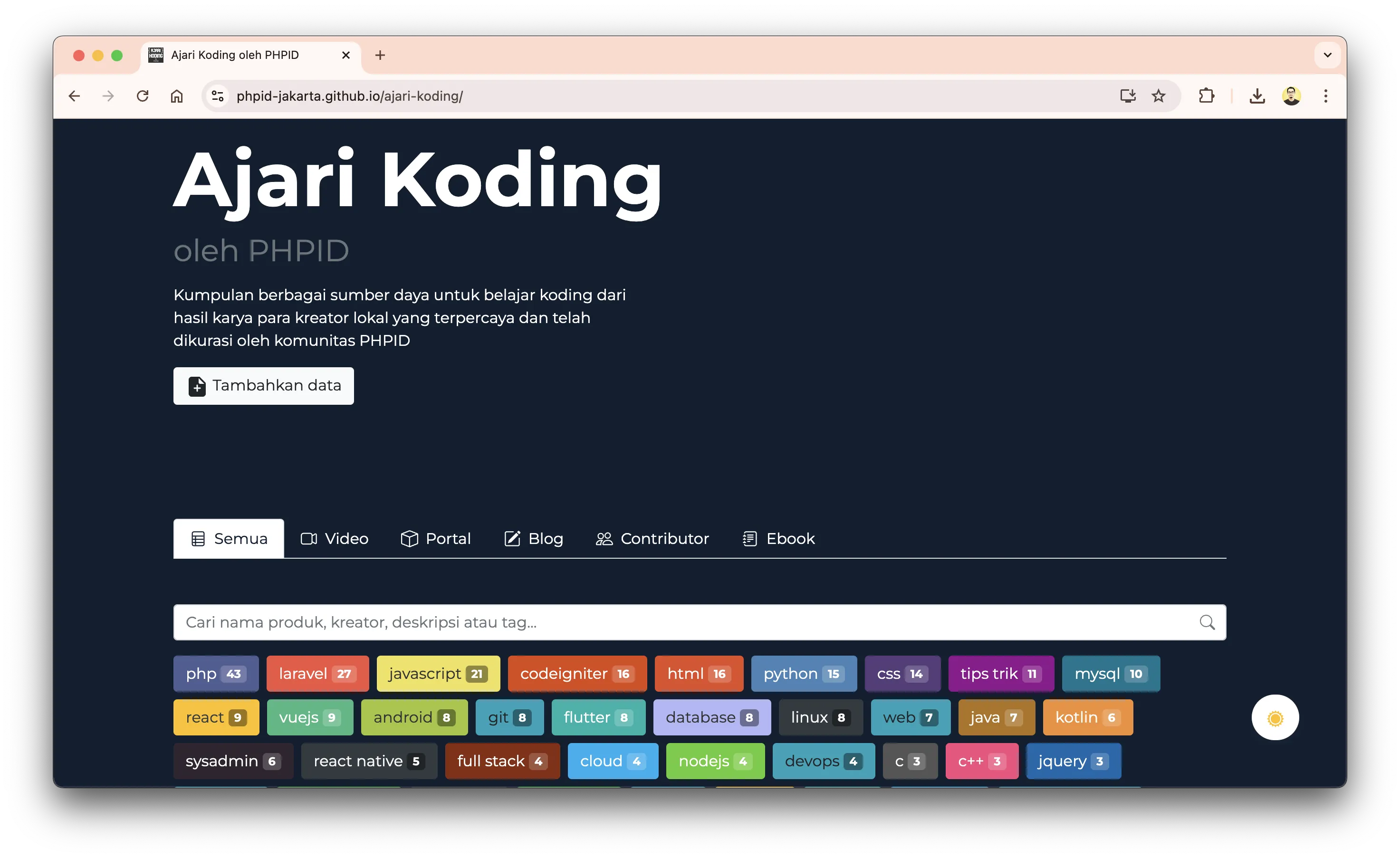 Homepage Ajari Koding