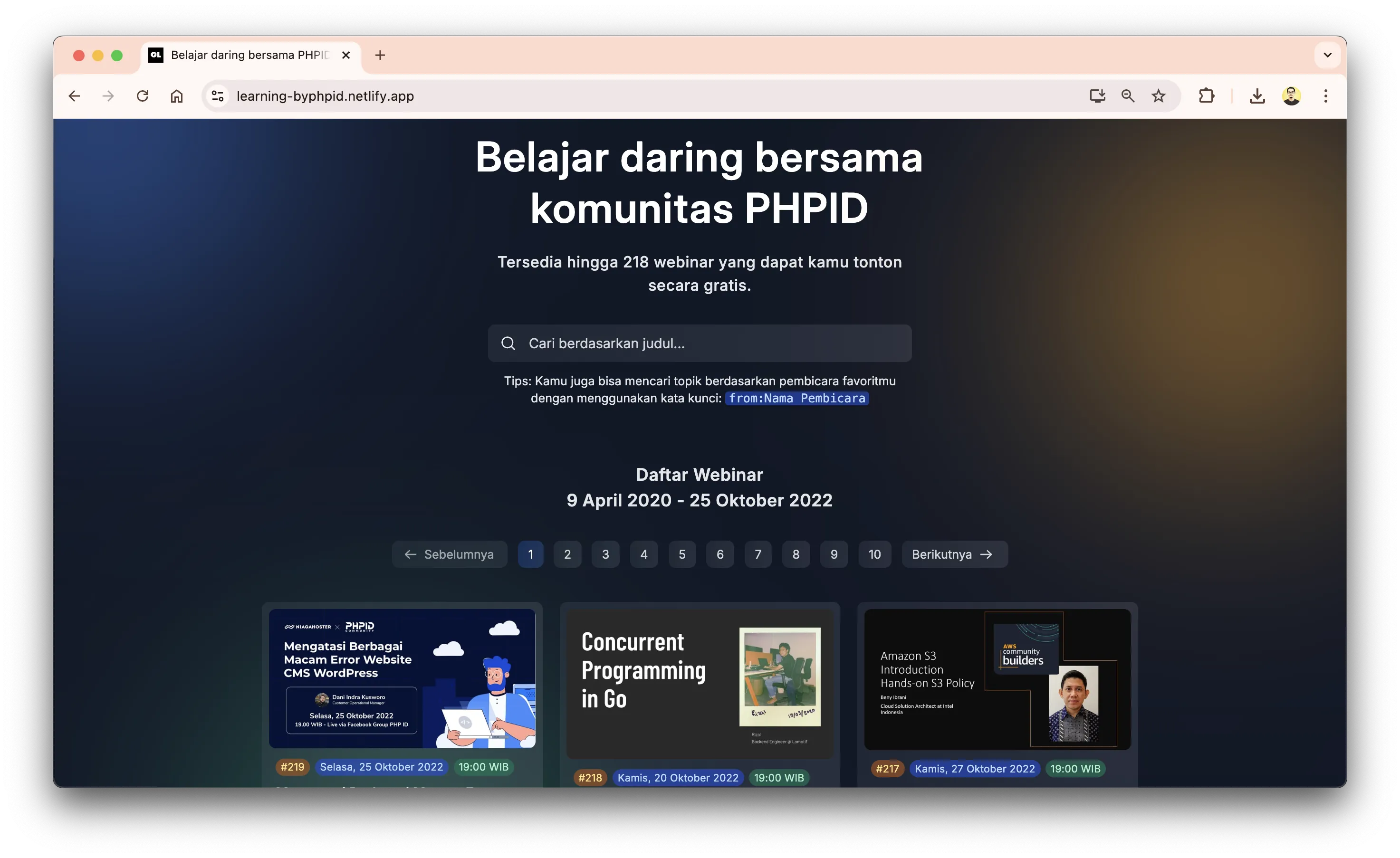 Homepage Online Learning PHPID