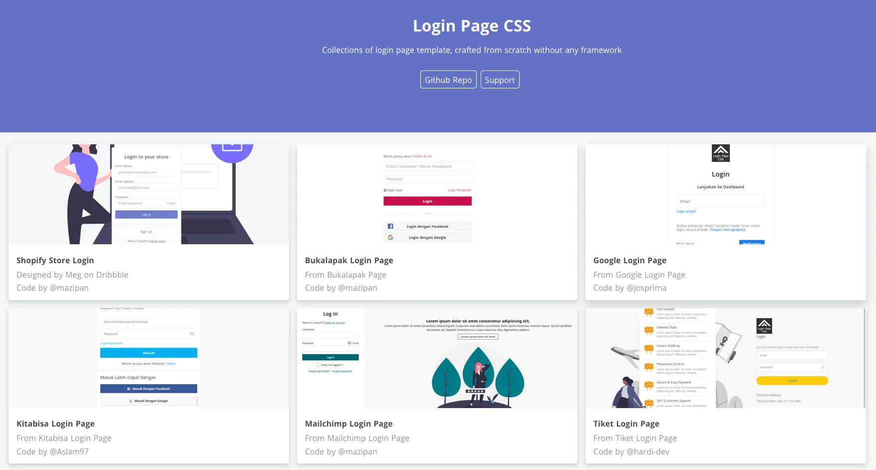 Tampilan beranda login page css