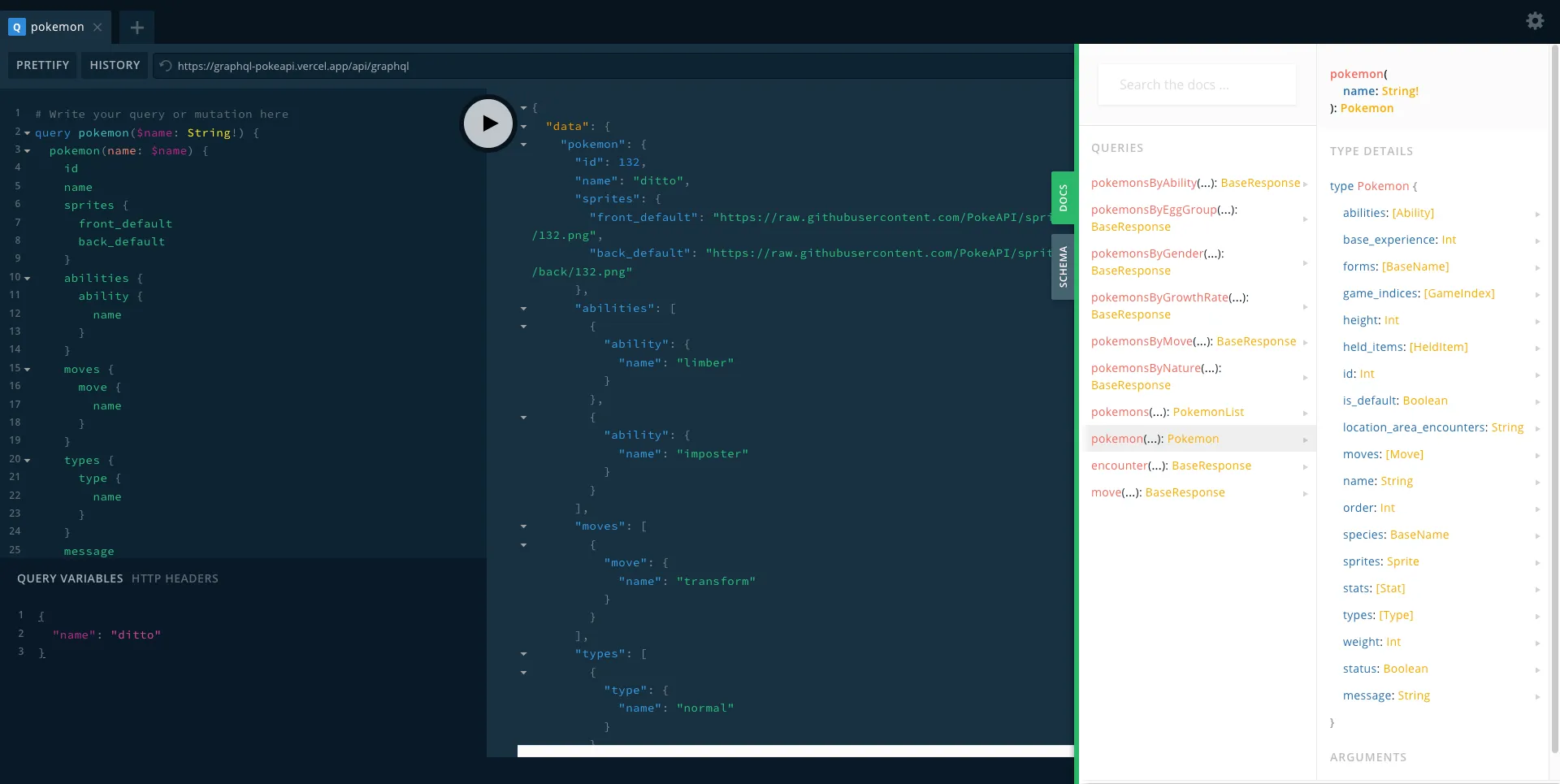Contoh penggunaan GraphQL Playground